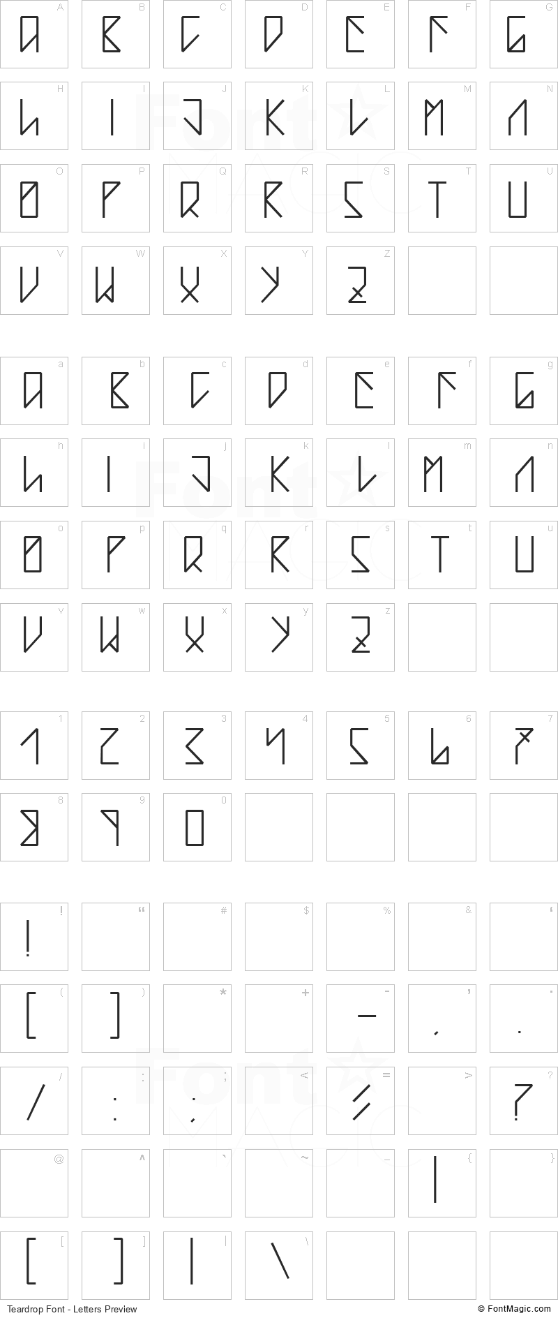 Teardrop Font - All Latters Preview Chart