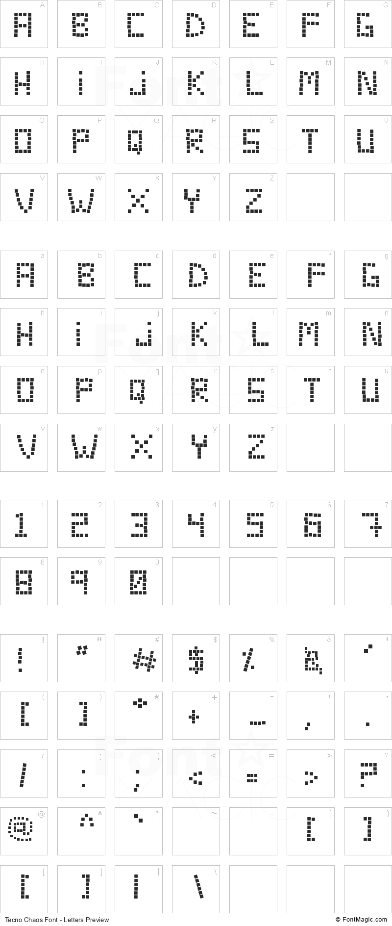 Tecno Chaos Font - All Latters Preview Chart