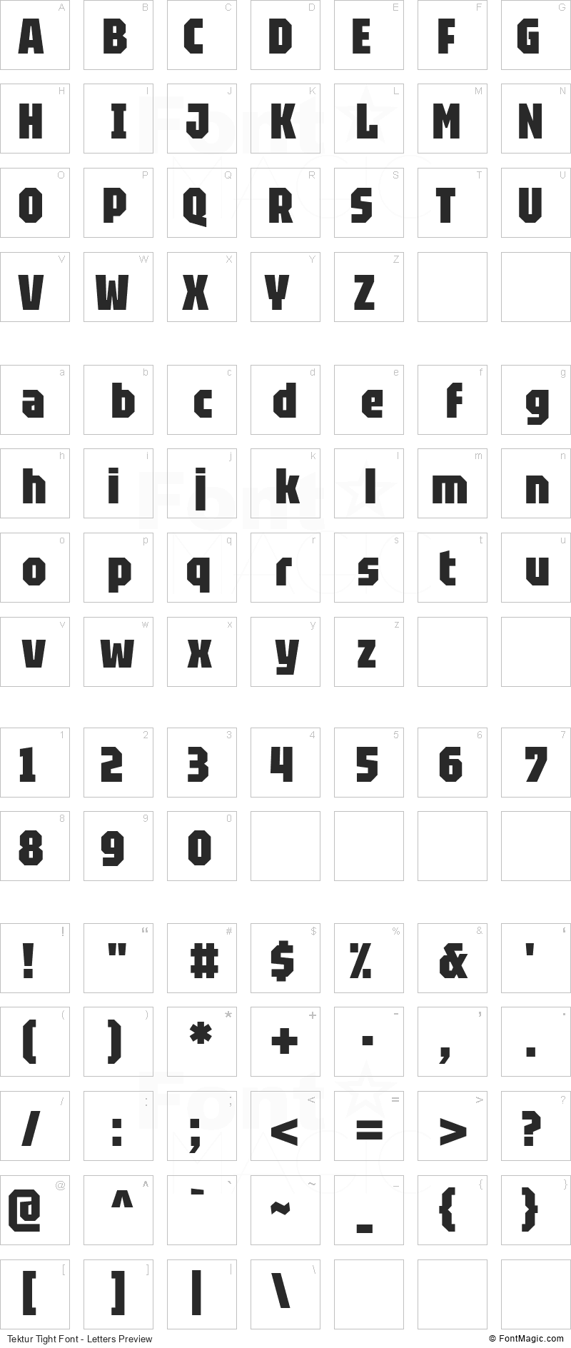 Tektur Tight Font - All Latters Preview Chart