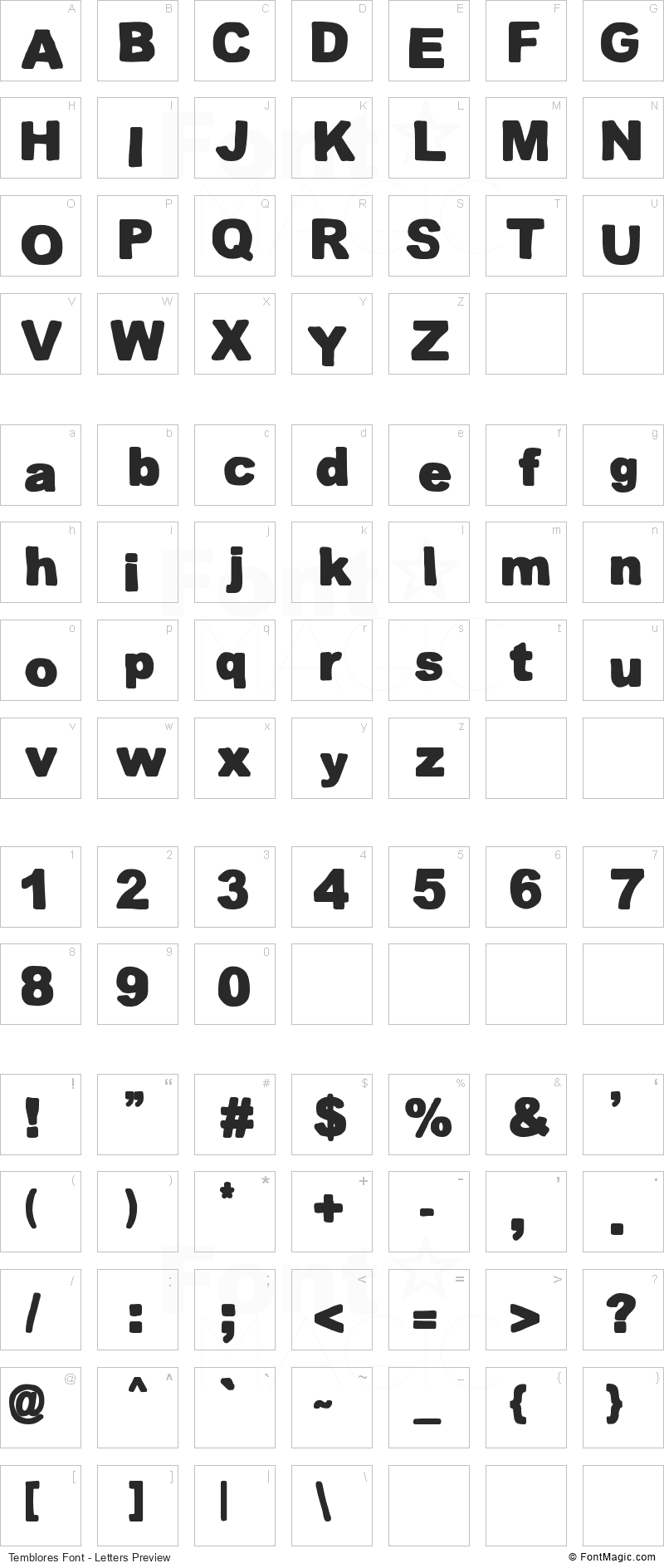 Temblores Font - All Latters Preview Chart