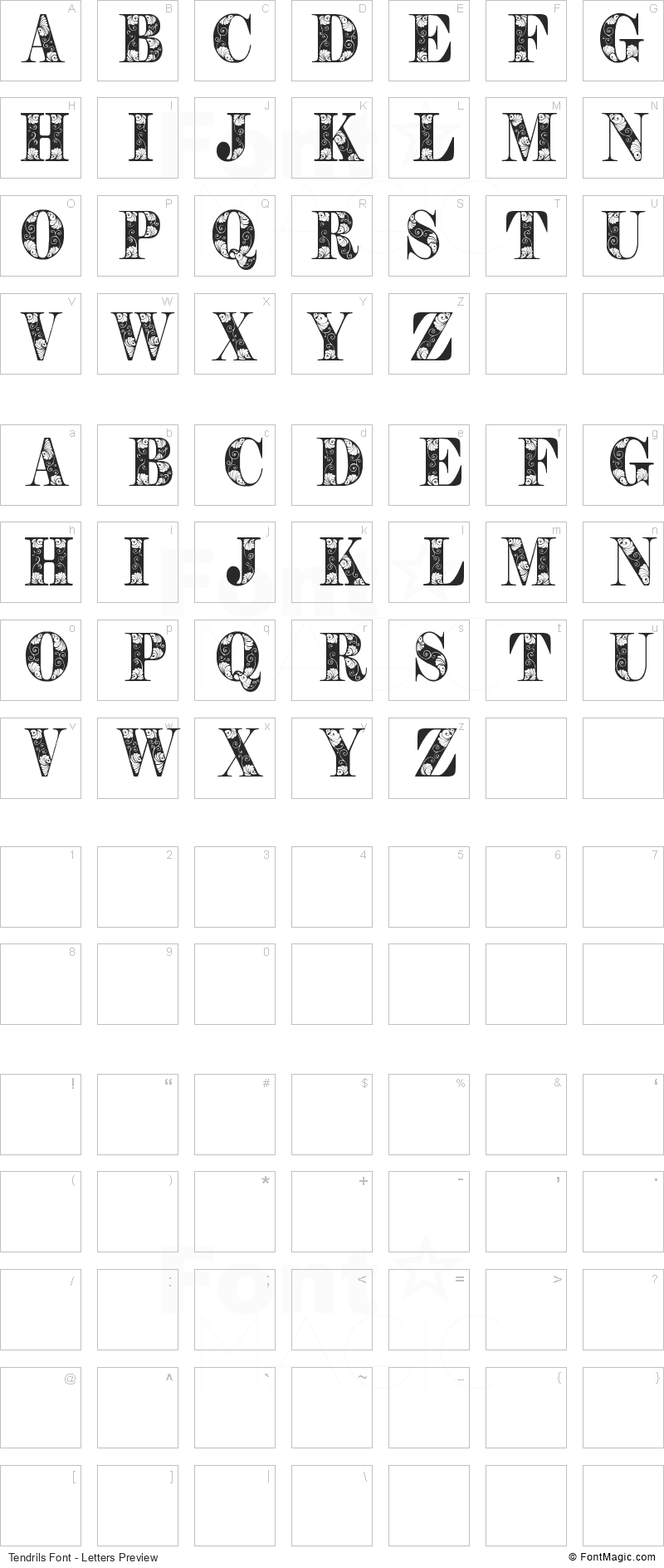 Tendrils Font - All Latters Preview Chart