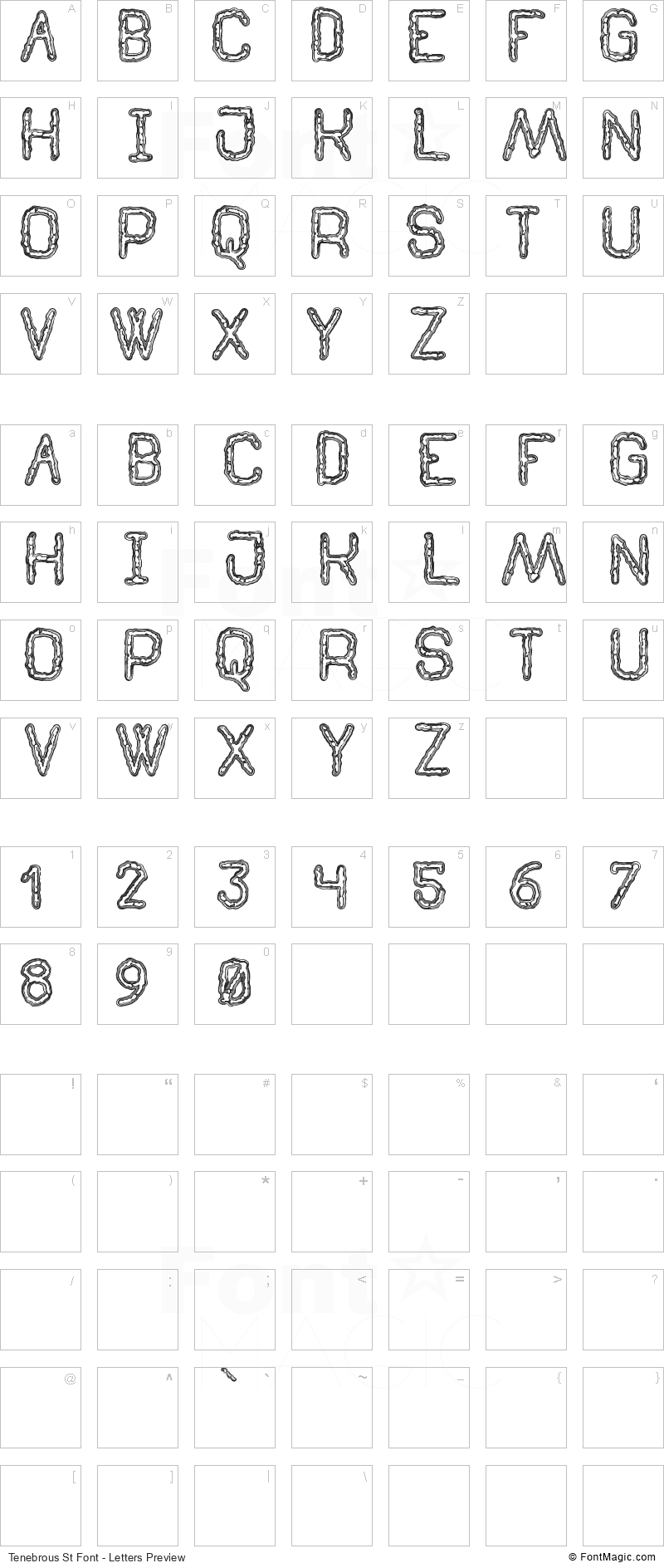 Tenebrous St Font - All Latters Preview Chart