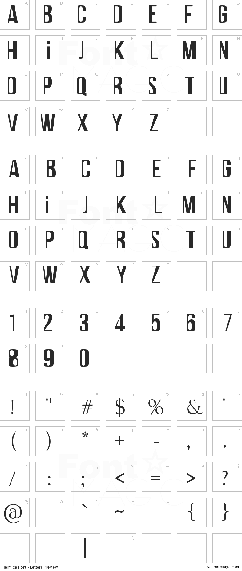 Termica Font - All Latters Preview Chart