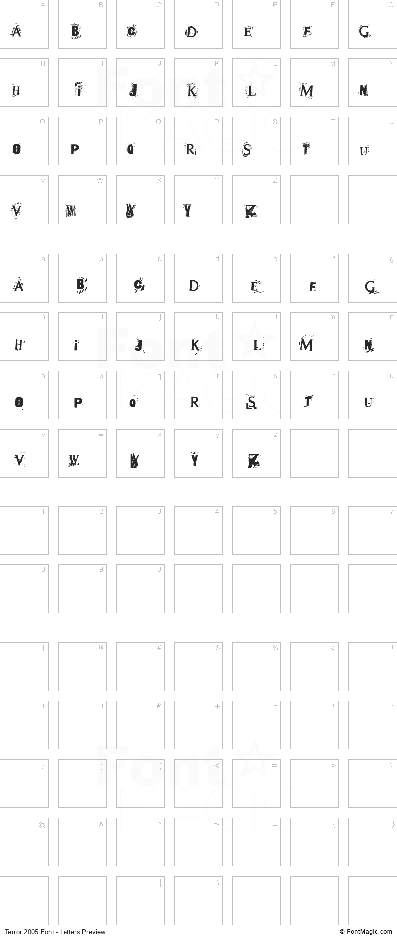 Terror 2005 Font - All Latters Preview Chart