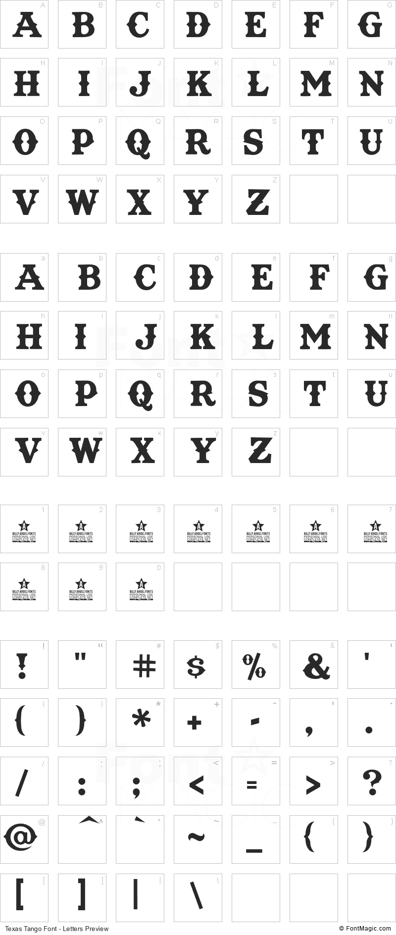 Texas Tango Font - All Latters Preview Chart