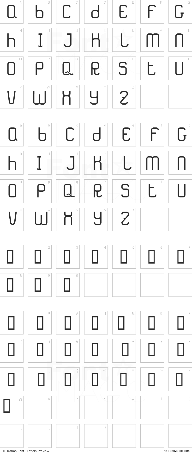 TF Karma Font - All Latters Preview Chart