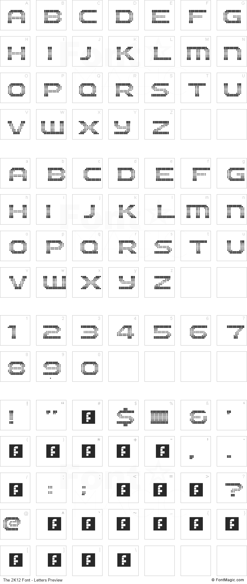 The 2K12 Font - All Latters Preview Chart