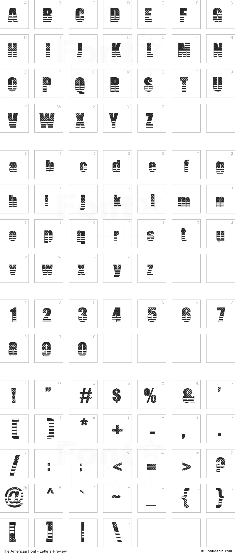 The American Font - All Latters Preview Chart
