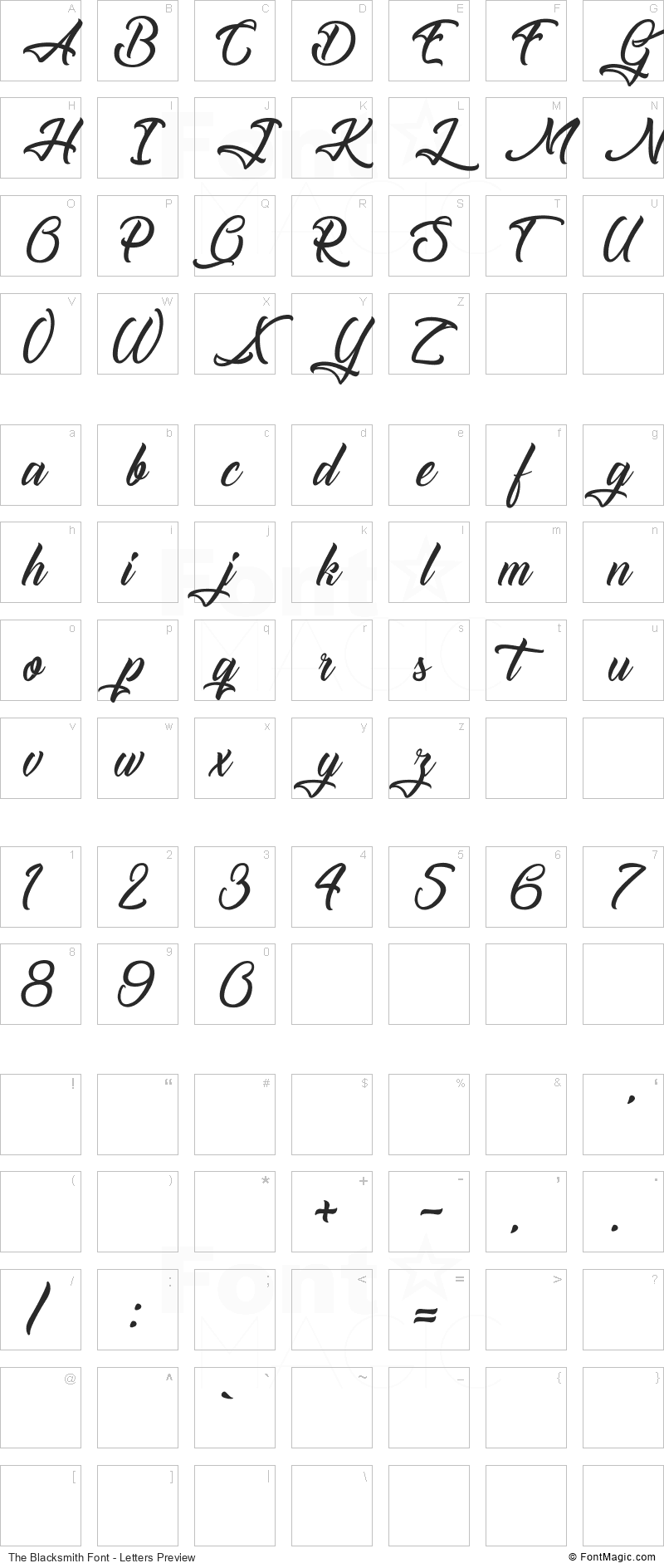 The Blacksmith Font - All Latters Preview Chart