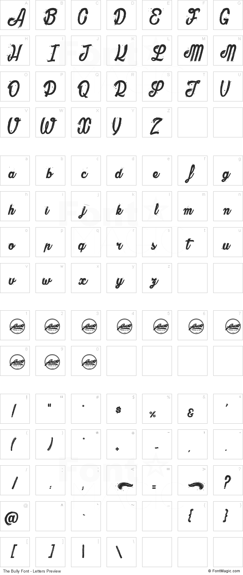 The Bully Font - All Latters Preview Chart