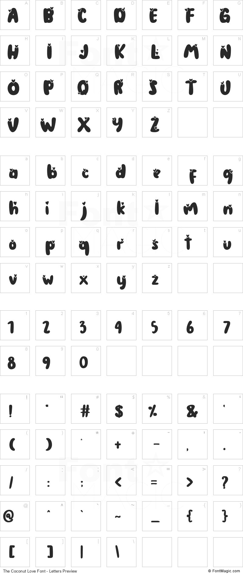 The Coconut Love Font - All Latters Preview Chart