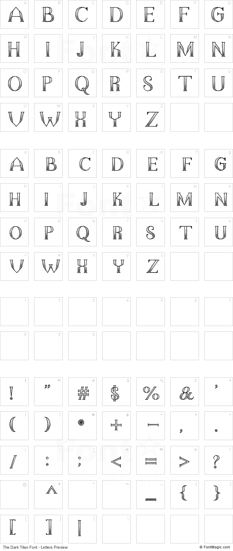 The Dark Titan Font - All Latters Preview Chart