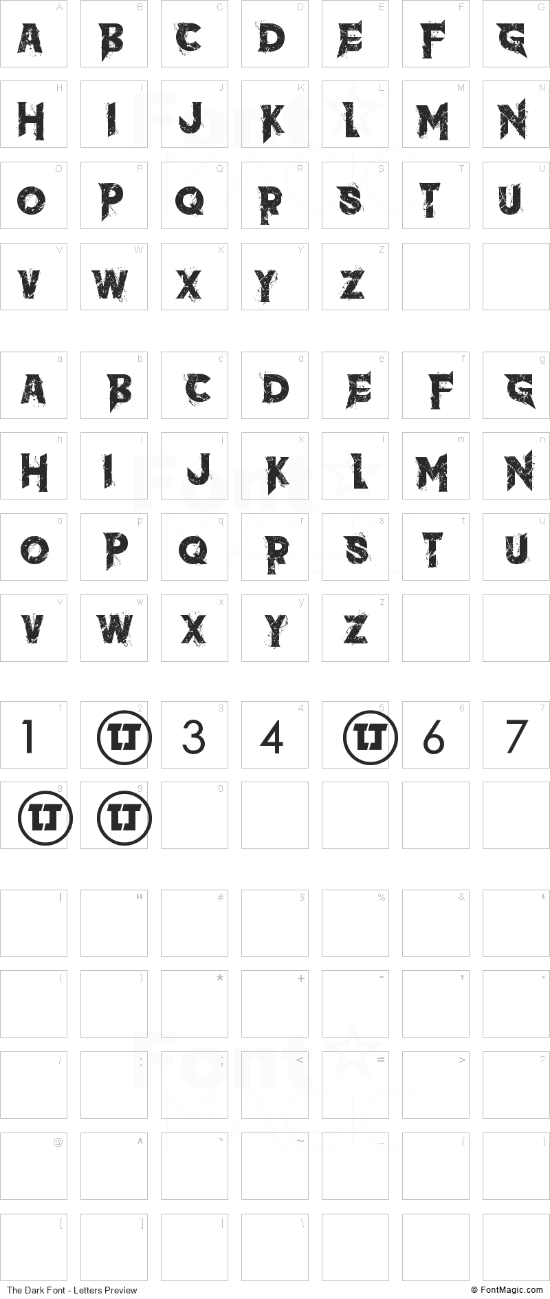 The Dark Font - All Latters Preview Chart