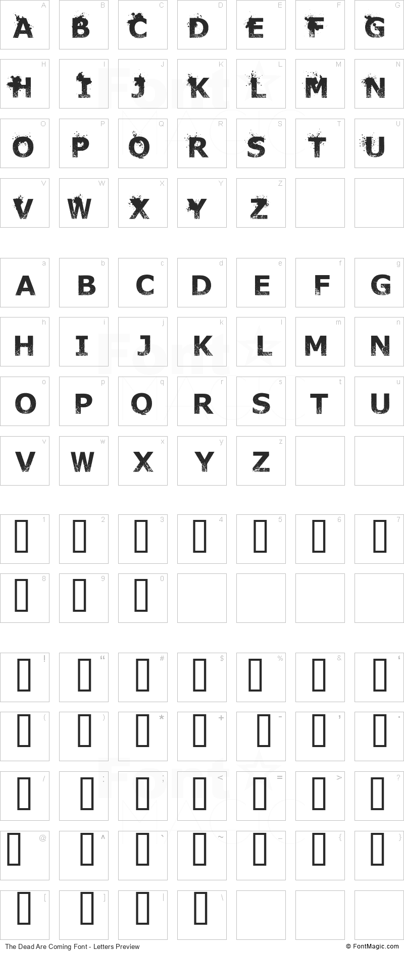The Dead Are Coming Font - All Latters Preview Chart
