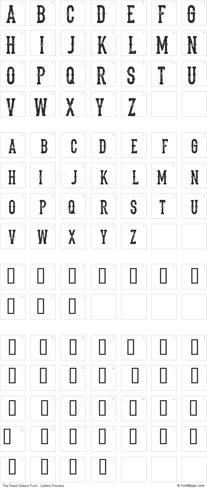 The Dead Saloon Font - All Latters Preview Chart