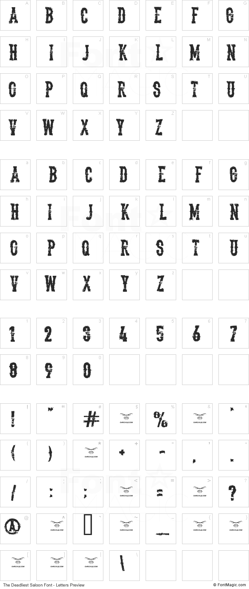 The Deadliest Saloon Font - All Latters Preview Chart