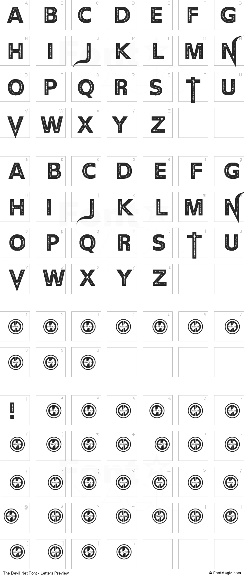 The Devil Net Font - All Latters Preview Chart