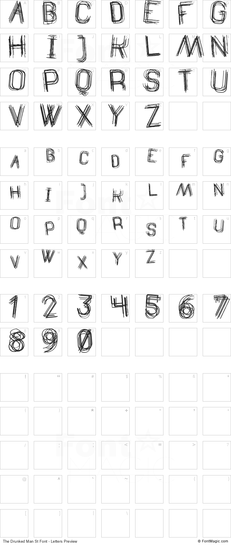 The Drunked Man St Font - All Latters Preview Chart