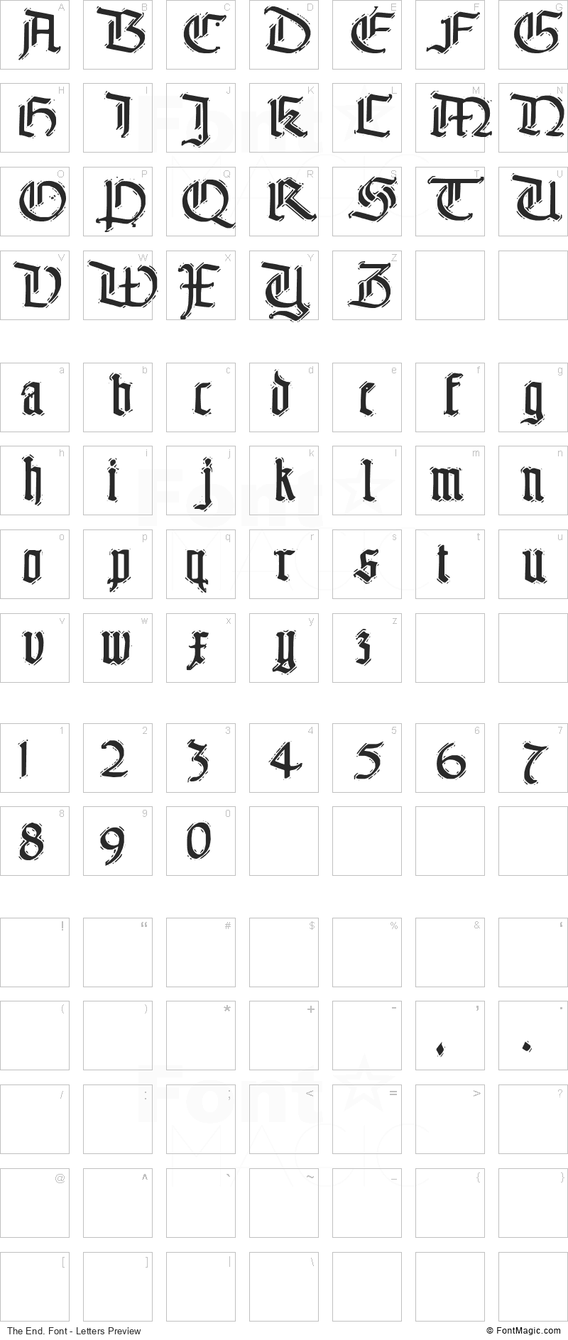 The End. Font - All Latters Preview Chart