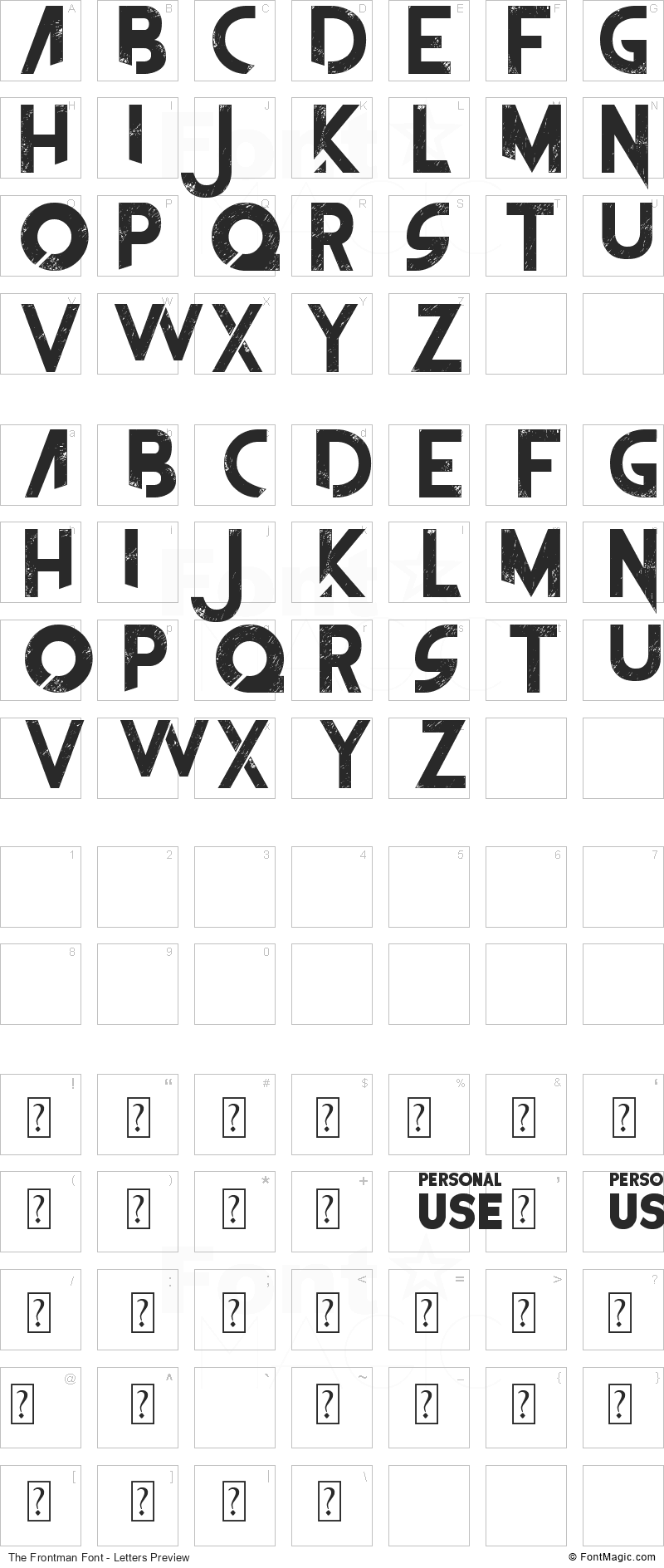 The Frontman Font - All Latters Preview Chart