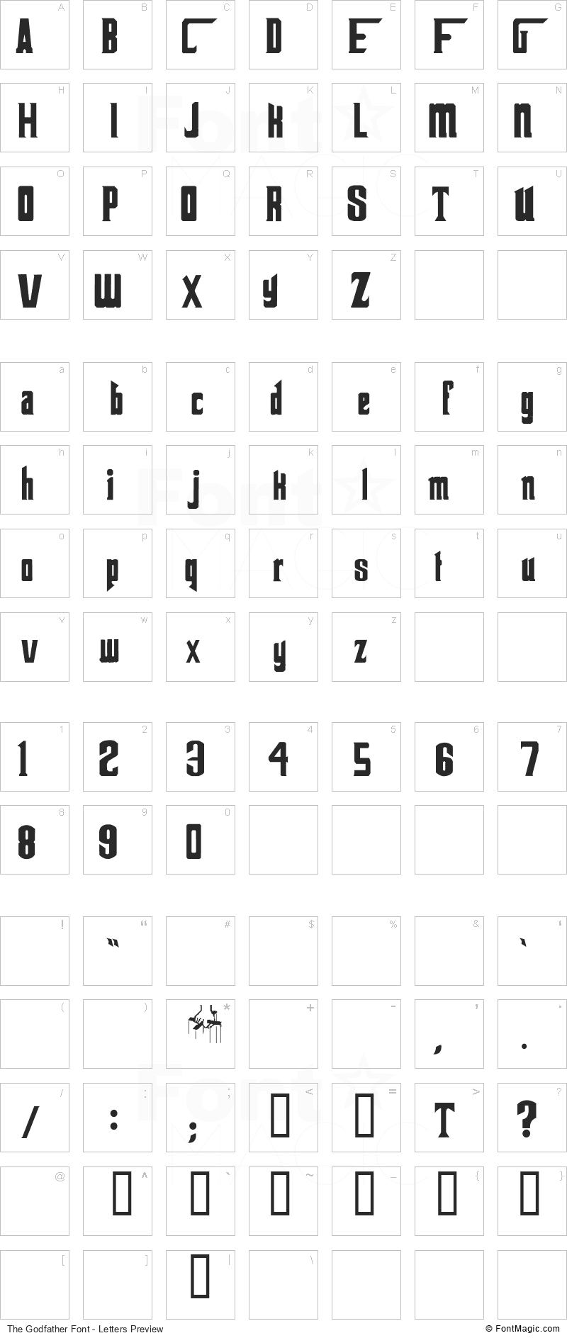 The Godfather Font - All Latters Preview Chart