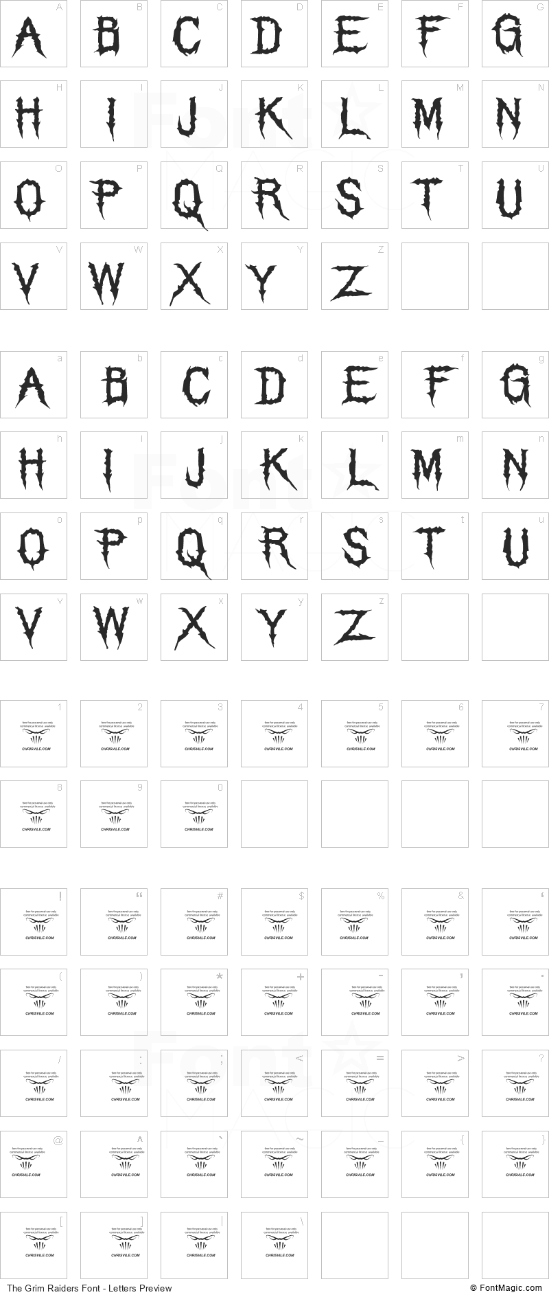 The Grim Raiders Font - All Latters Preview Chart