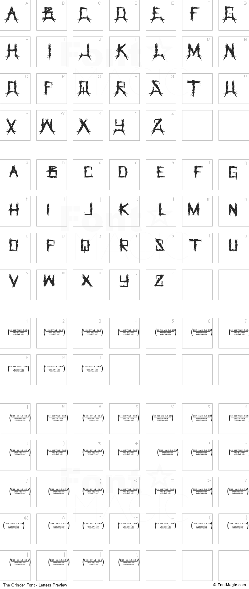 The Grinder Font - All Latters Preview Chart
