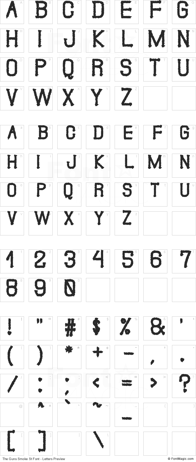 The Guns Smoke St Font - All Latters Preview Chart