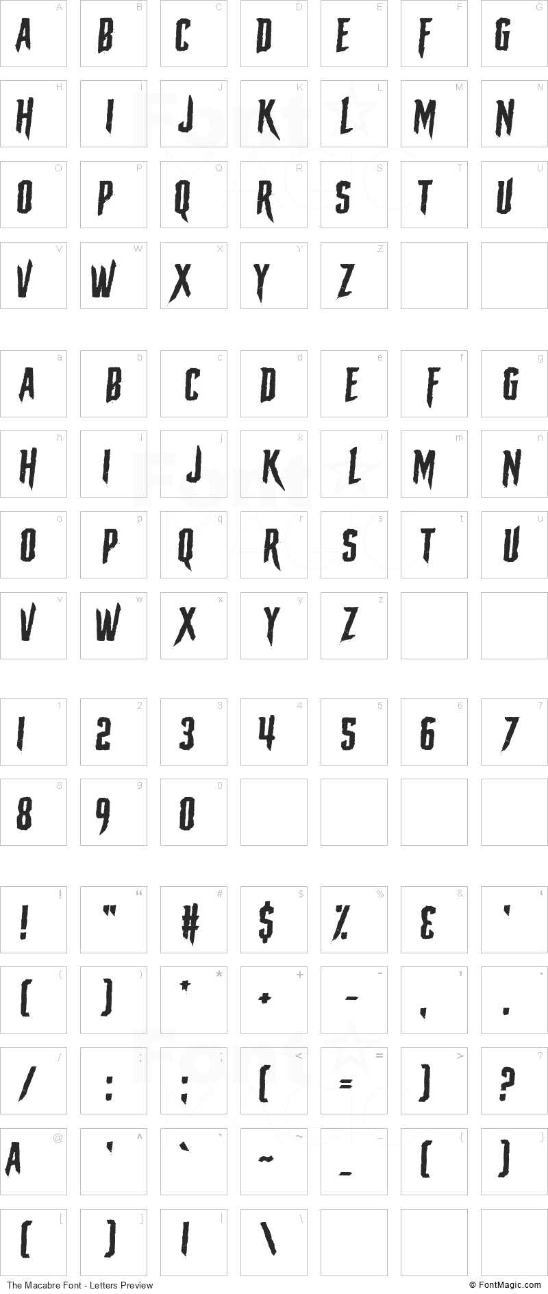 The Macabre Font - All Latters Preview Chart
