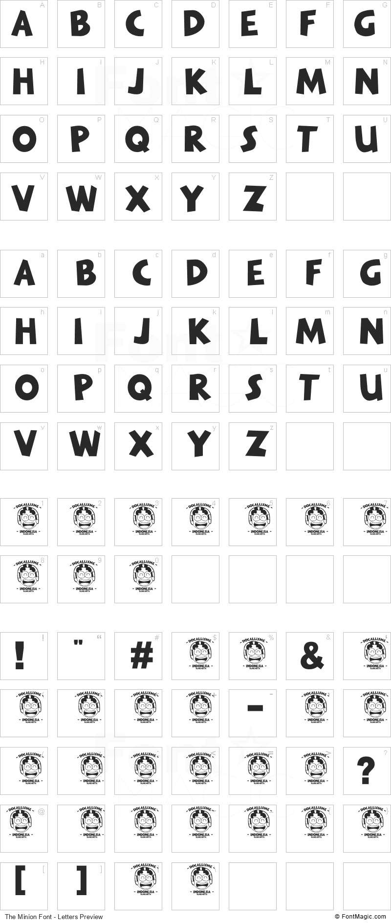 The Minion Font - All Latters Preview Chart