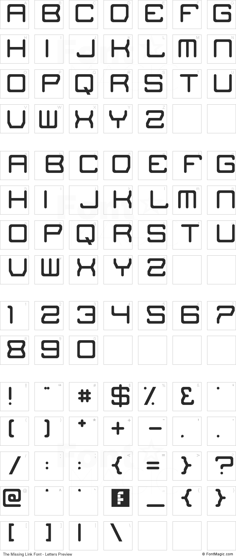 The Missing Link Font - All Latters Preview Chart