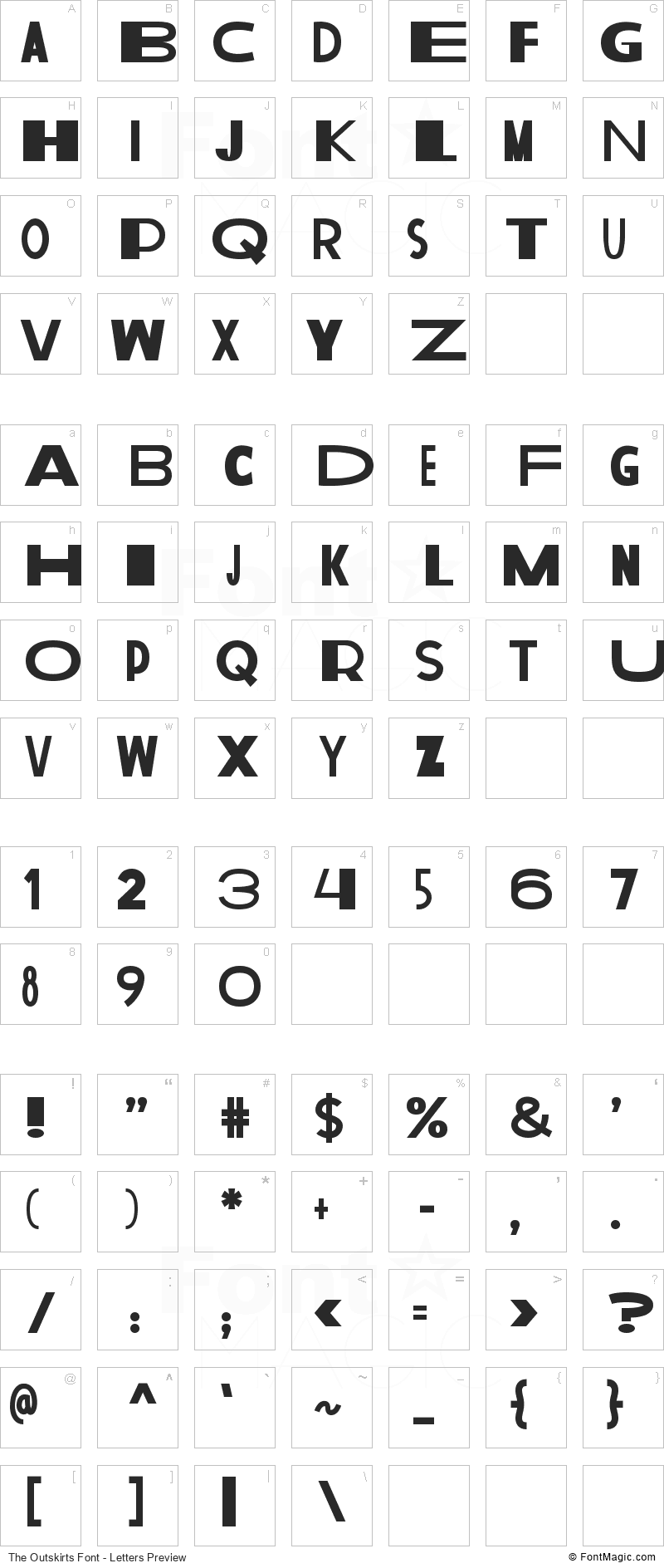 The Outskirts Font - All Latters Preview Chart
