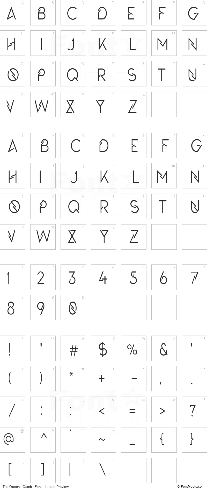 The Queens Gambit Font - All Latters Preview Chart