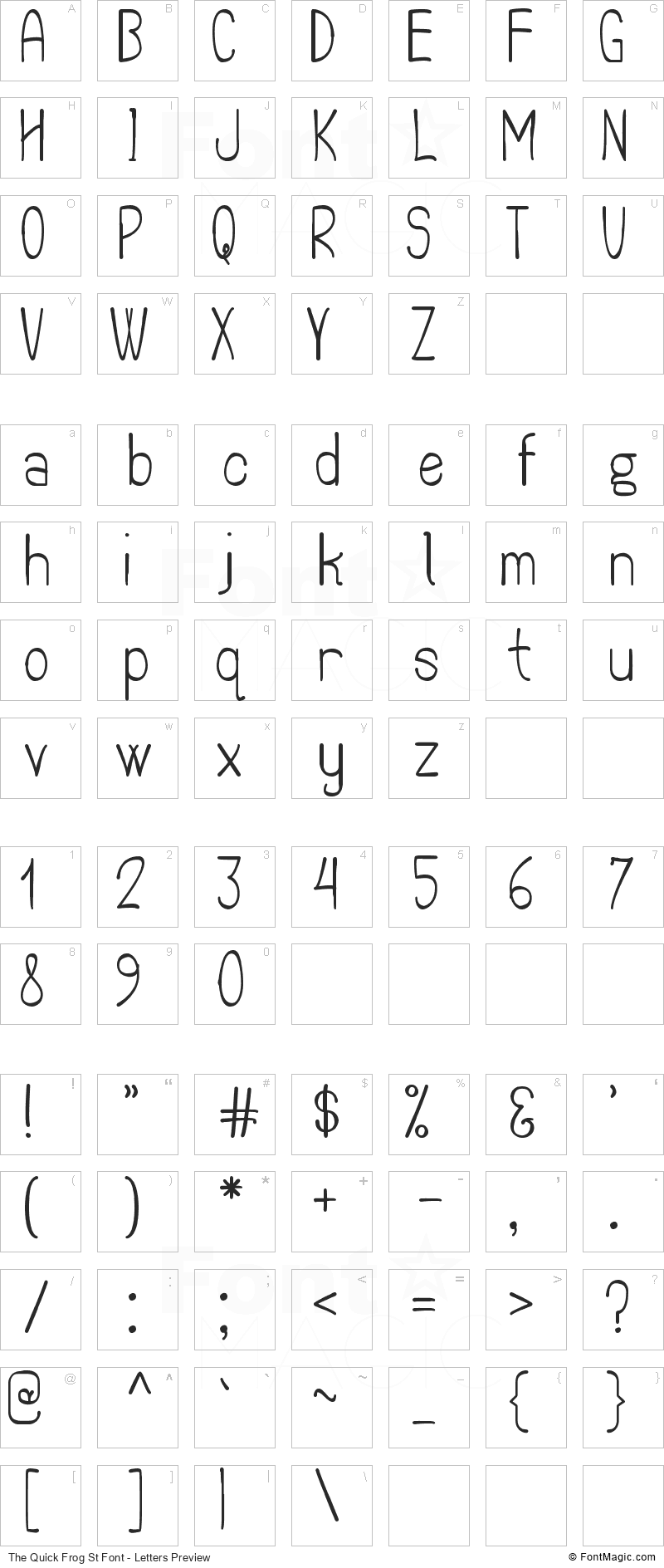 The Quick Frog St Font - All Latters Preview Chart