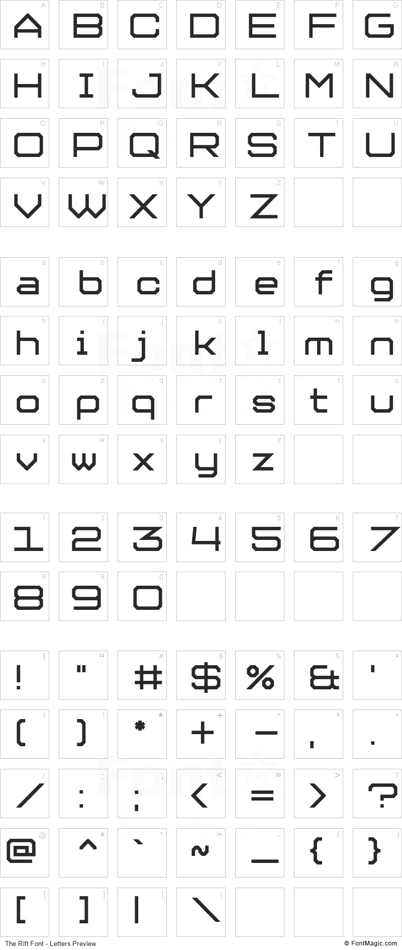 The Rift Font - All Latters Preview Chart