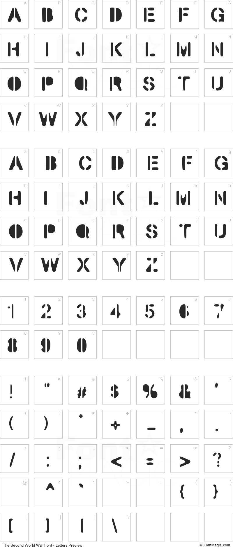 The Second World War Font - All Latters Preview Chart
