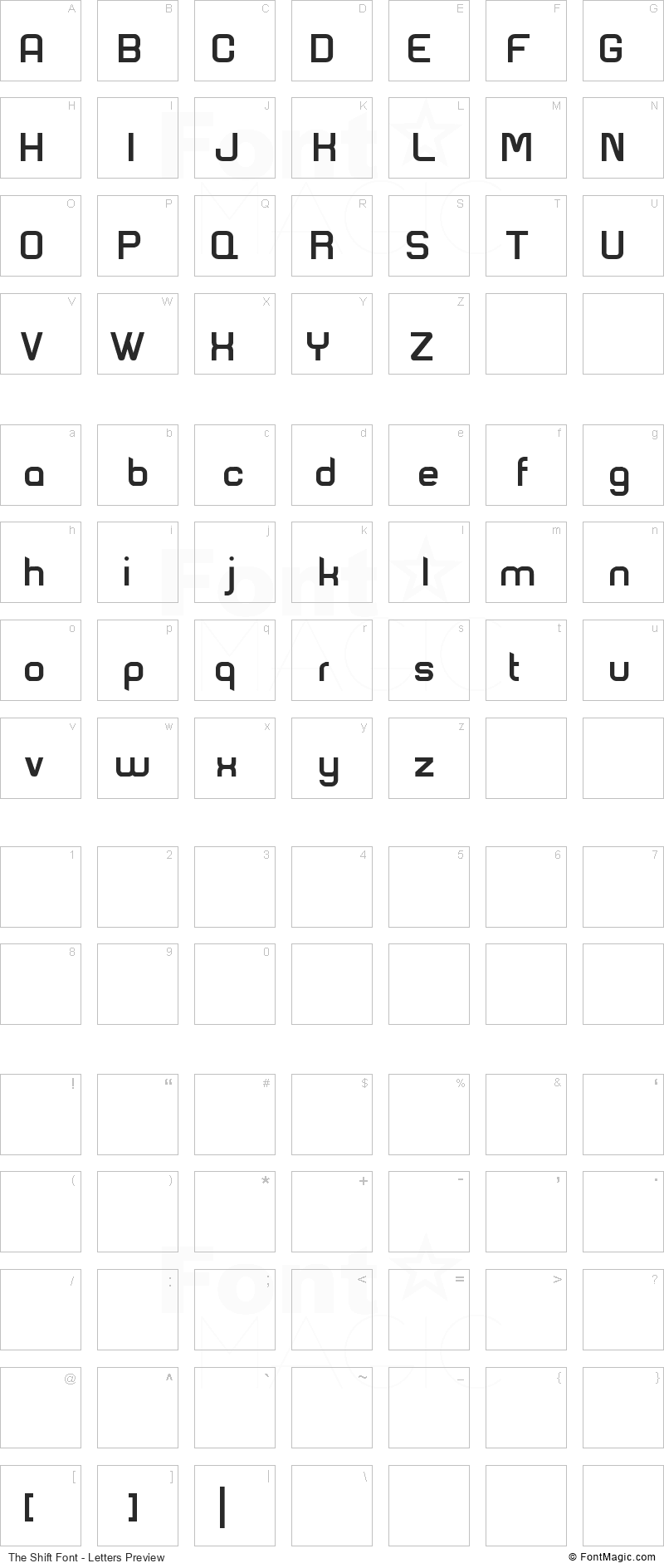 The Shift Font - All Latters Preview Chart