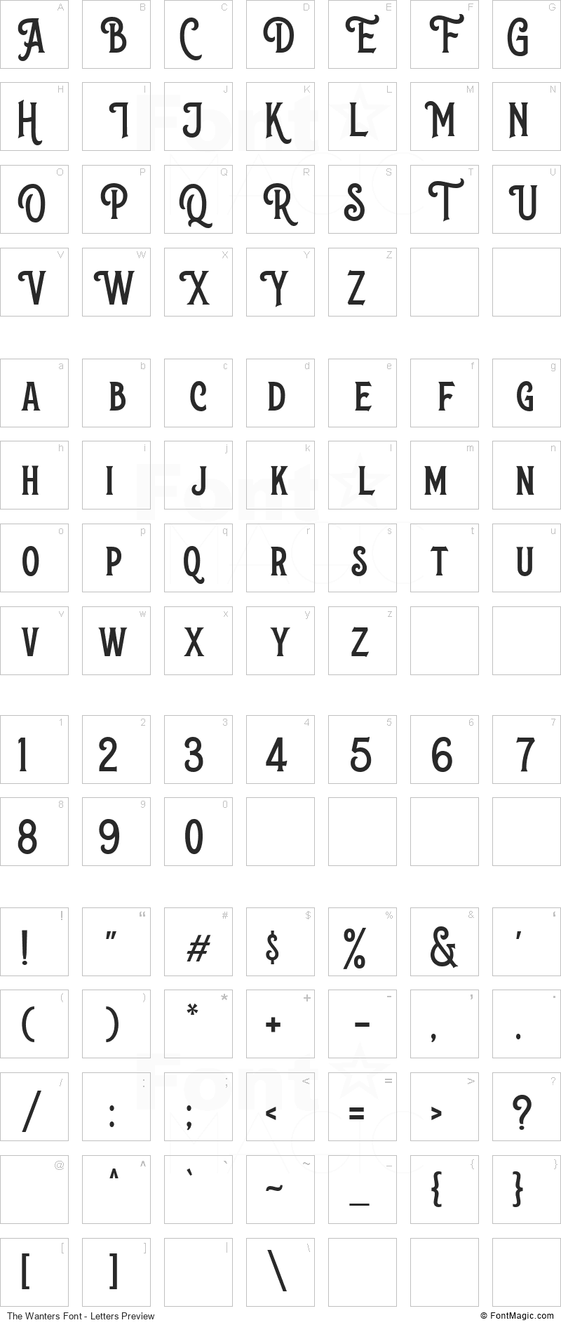 The Wanters Font - All Latters Preview Chart