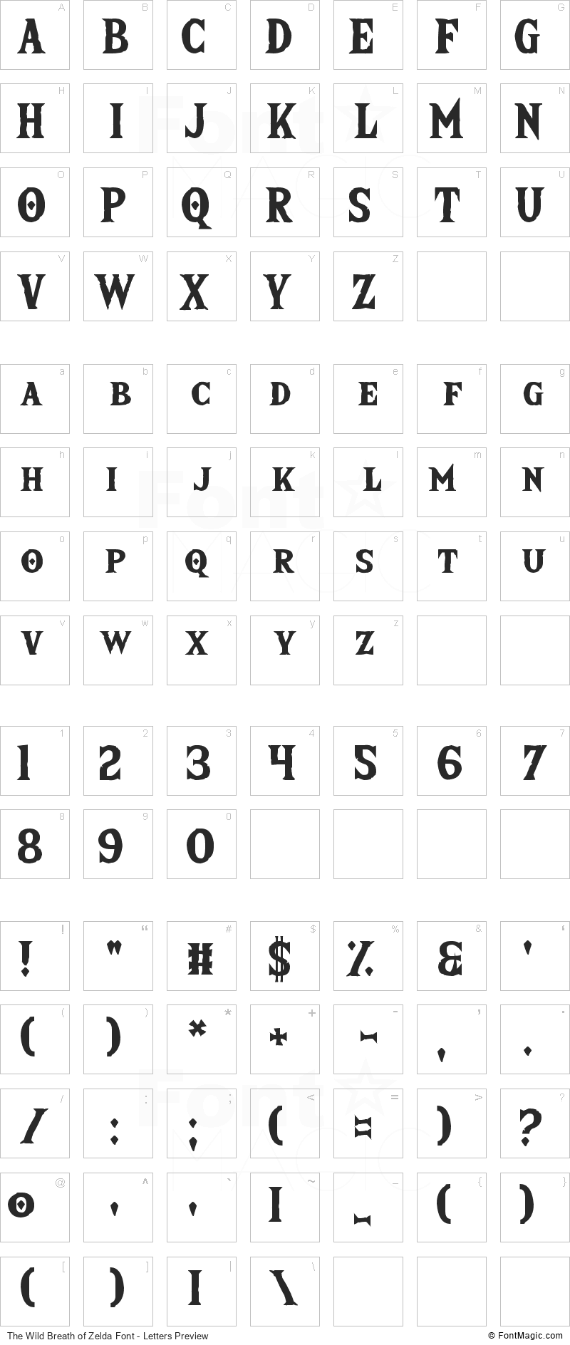 The Wild Breath of Zelda Font - All Latters Preview Chart