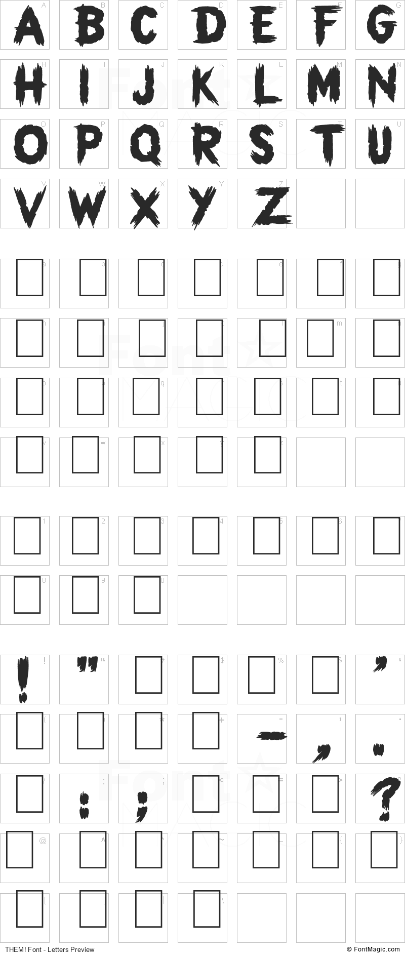 THEM! Font - All Latters Preview Chart