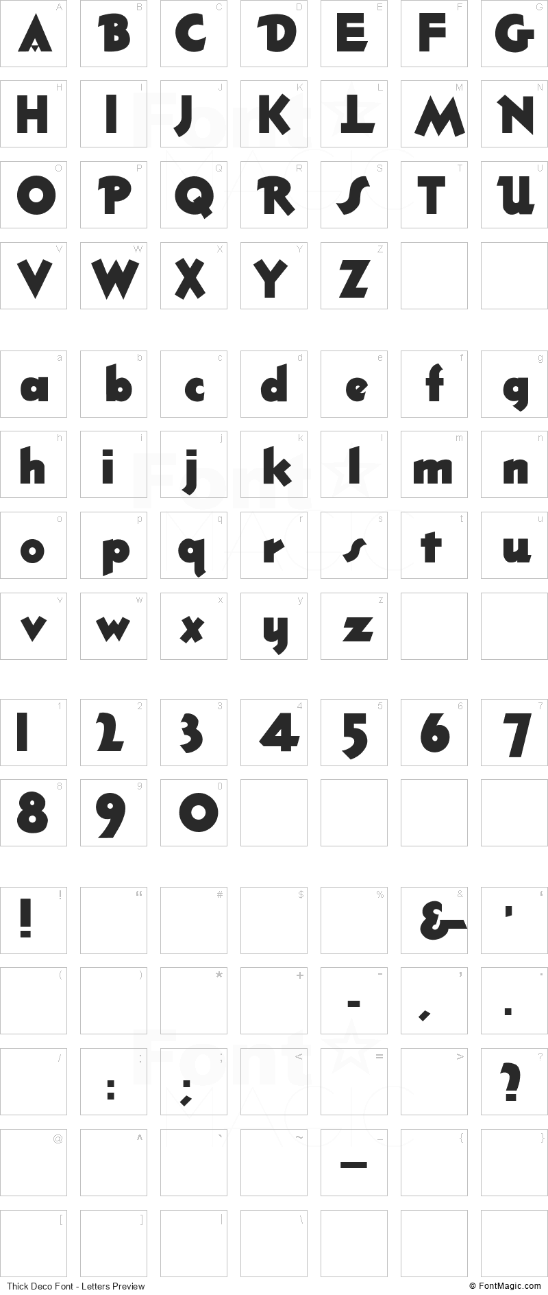 Thick Deco Font - All Latters Preview Chart