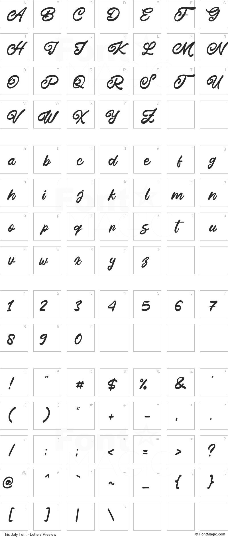 This July Font - All Latters Preview Chart