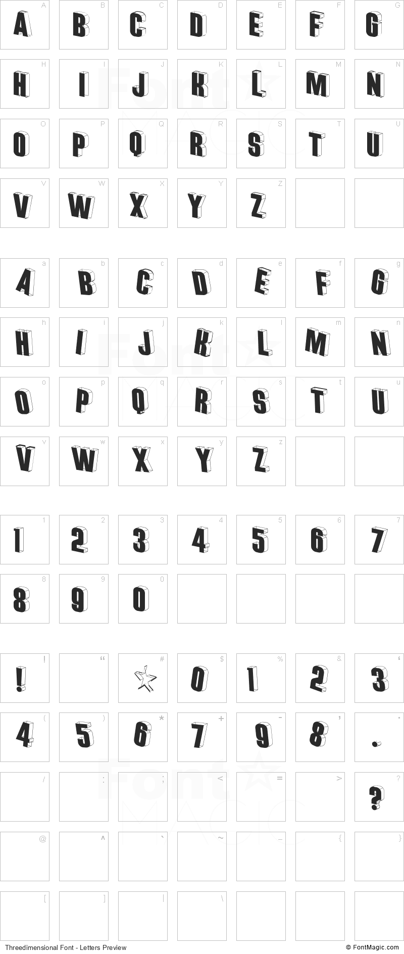 Threedimensional Font - All Latters Preview Chart