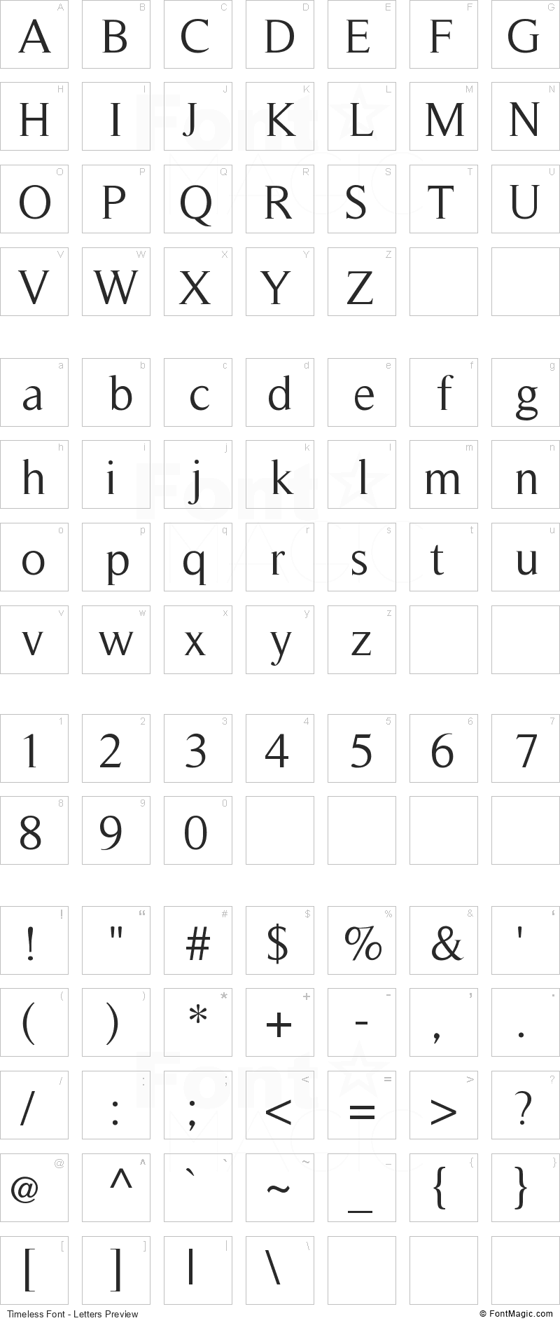 Timeless Font - All Latters Preview Chart