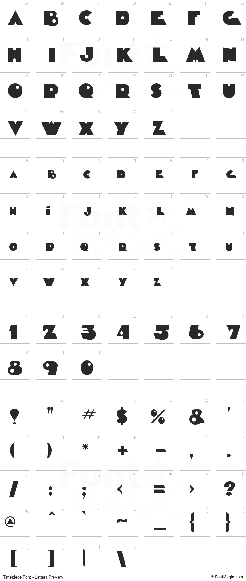 Timepiece Font - All Latters Preview Chart