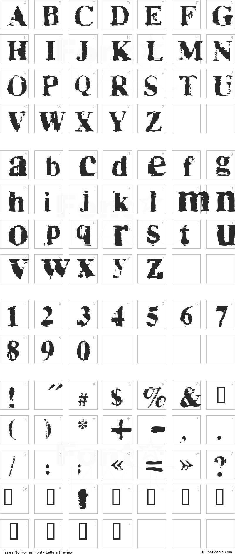 Times No Roman Font - All Latters Preview Chart