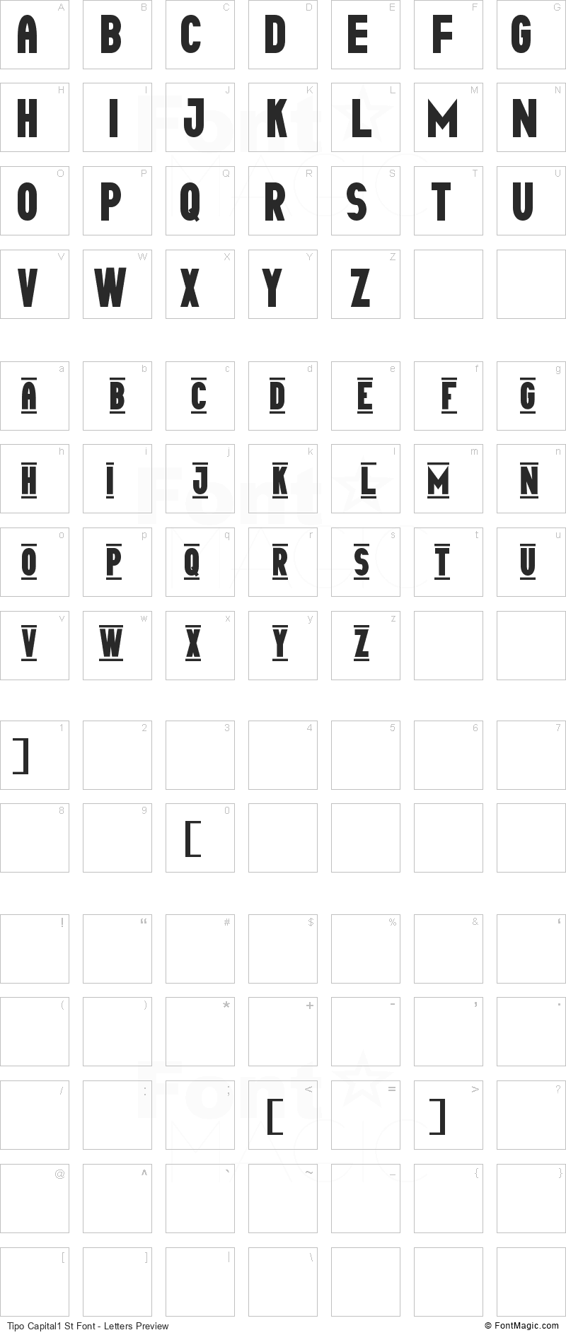 Tipo Capital1 St Font - All Latters Preview Chart