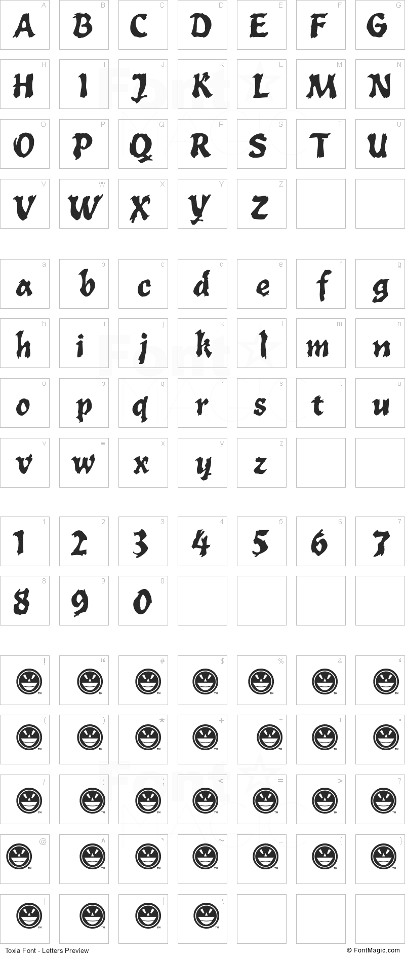 Toxia Font - All Latters Preview Chart
