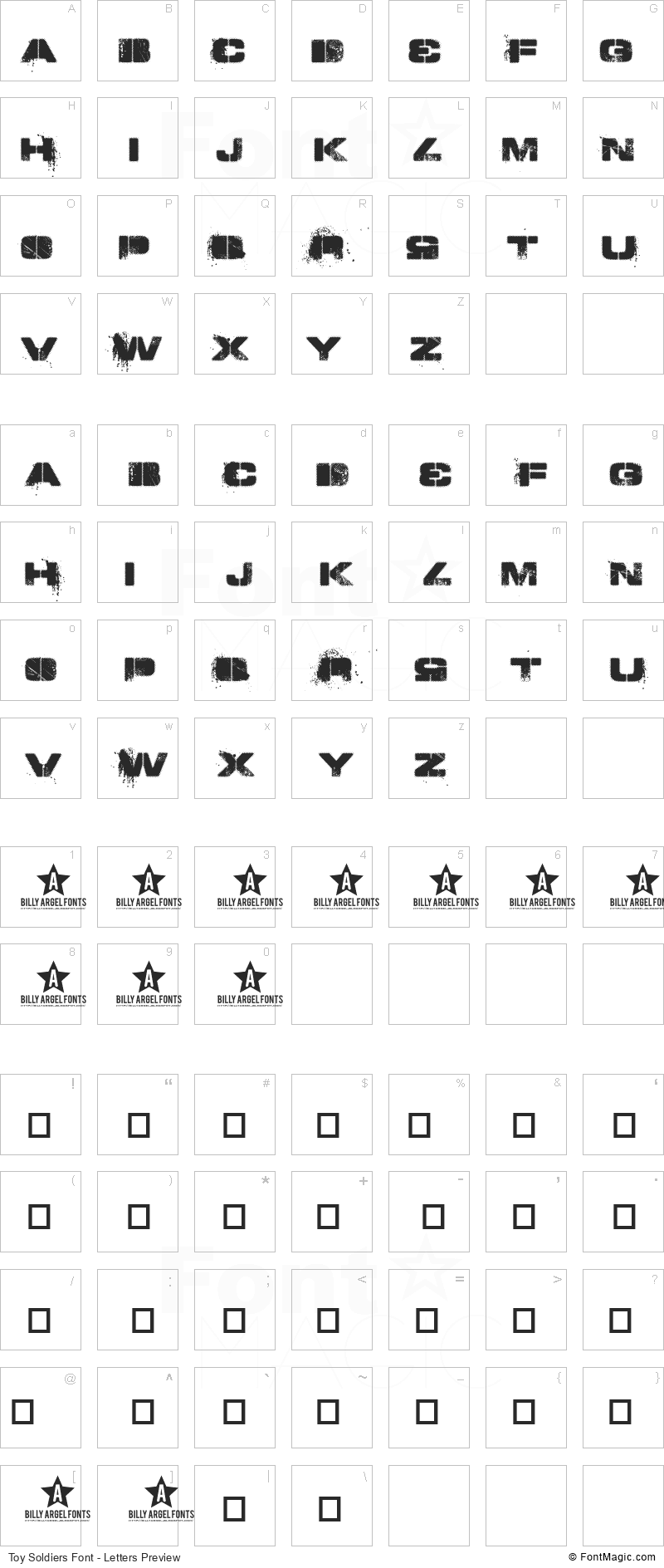 Toy Soldiers Font - All Latters Preview Chart