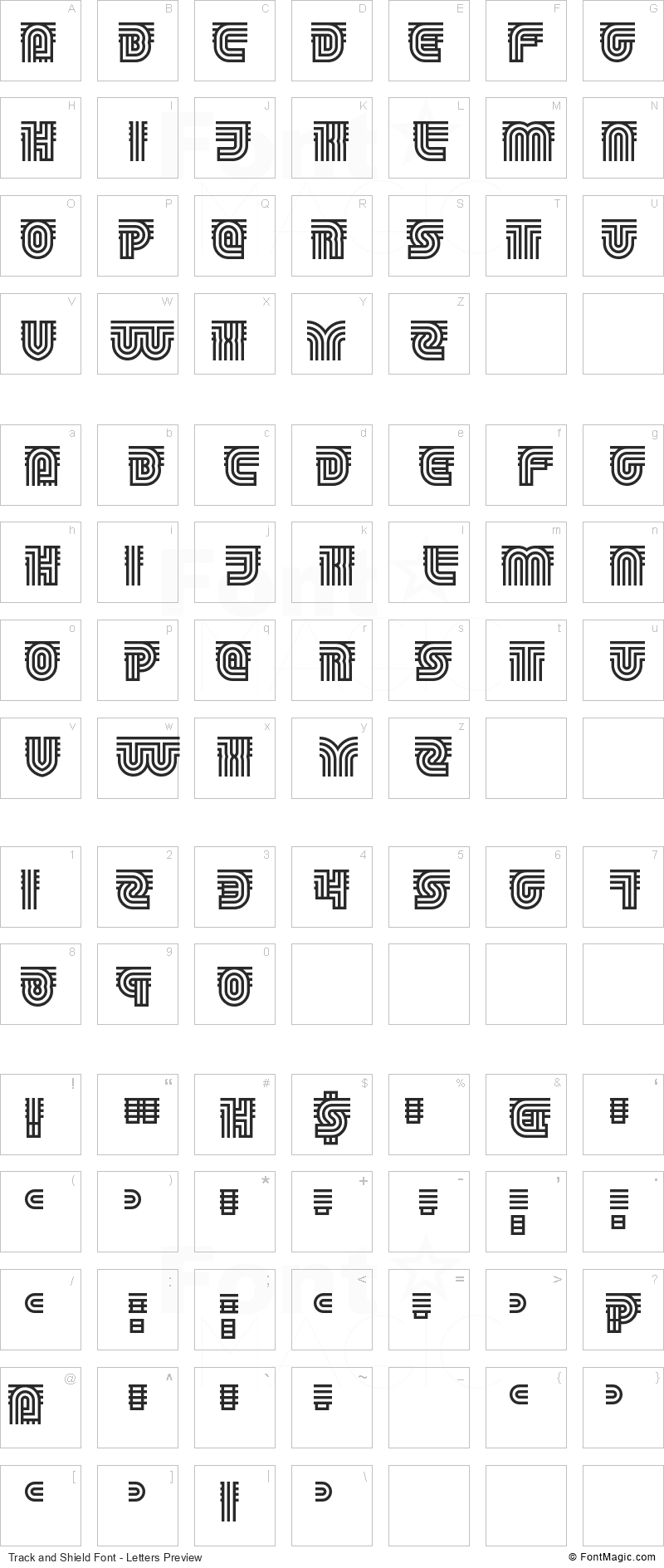 Track and Shield Font - All Latters Preview Chart